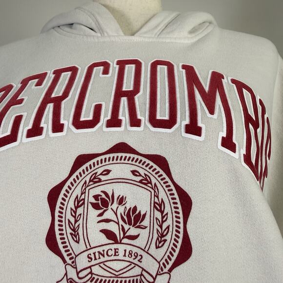 Abercrombie & Fitch Hoodie Women's Medium Cropped Cream/Red Velvet Print Lounge - Picture 6 of 13
